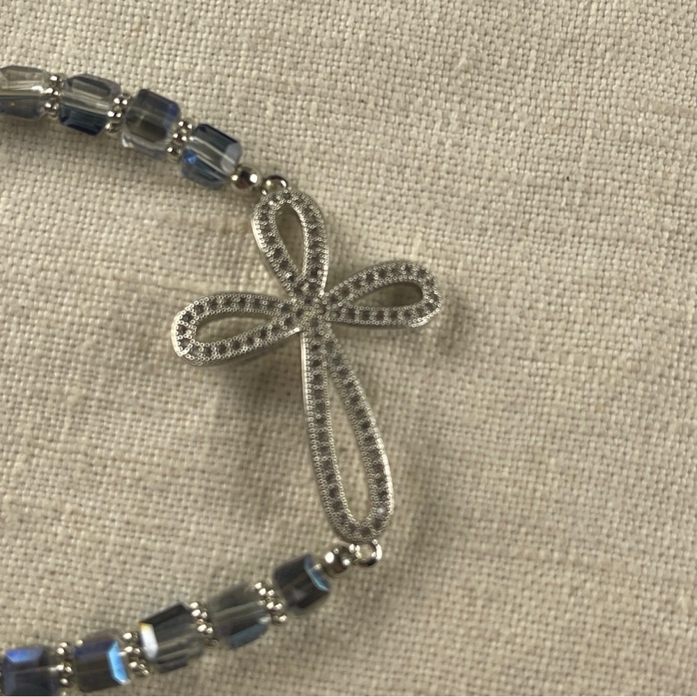 Silver Cross Bracelet with Blue Accents - Picture 3 of 7
